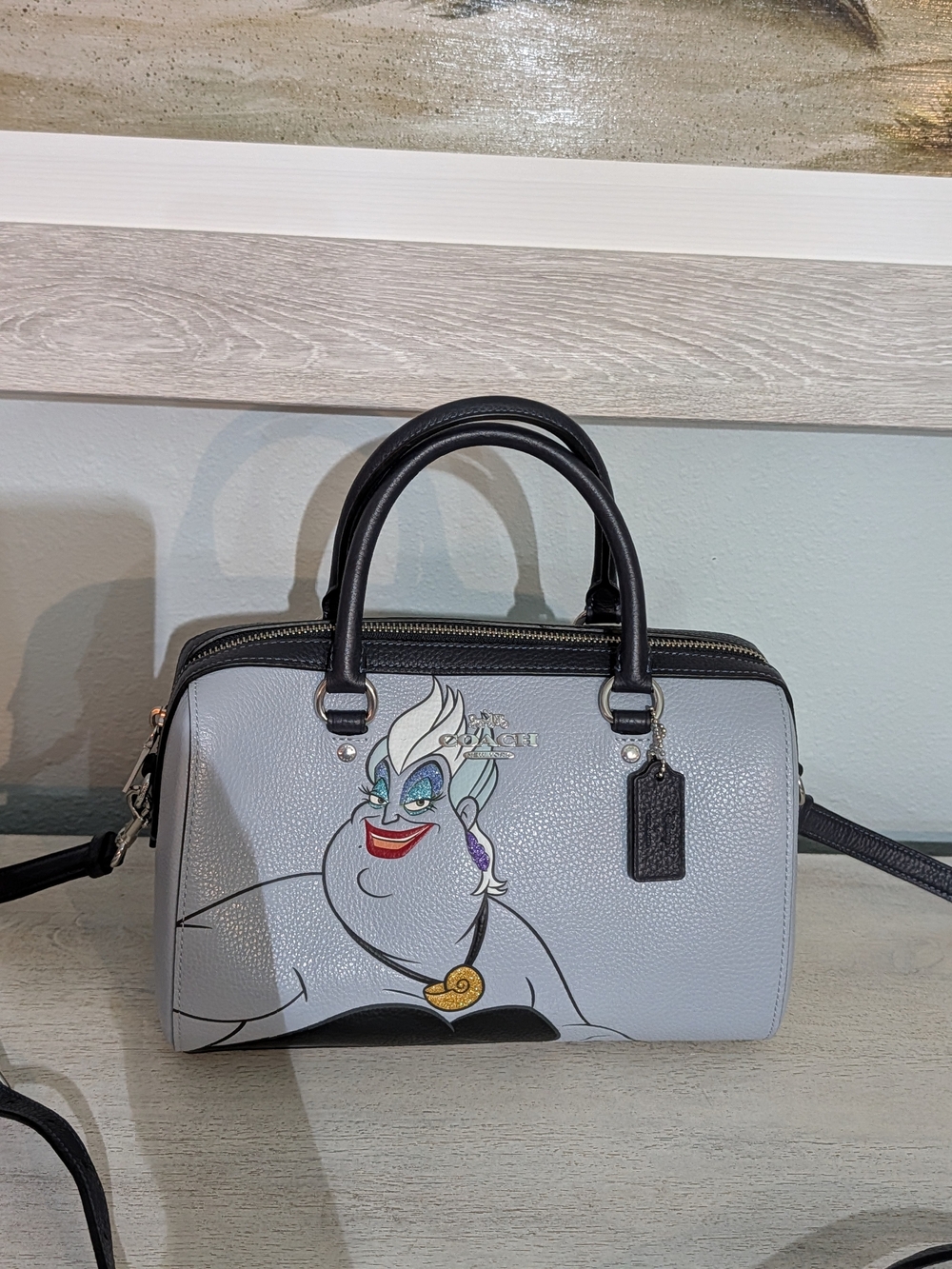 Coach Light Gray Leather Satchel with Ursula Artwork